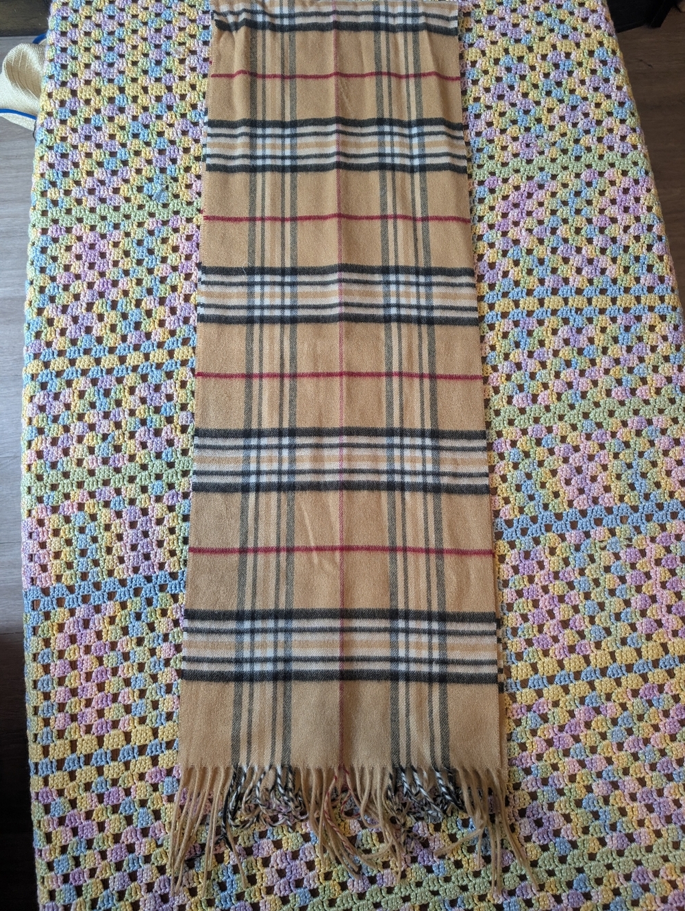 V. Frass German Classic Camel Plaid‎ Fringe Scarf